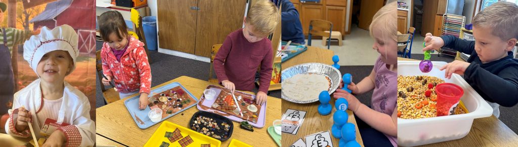 four photos of nursery school kids